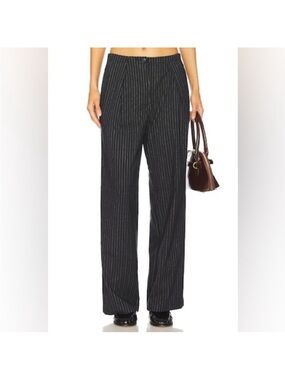 Free People Black Pinstripe Wide-Leg Trousers